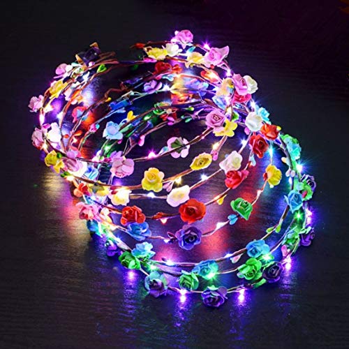 LED Glowing Wreath Flower Crown Hair Band Wedding Floral Garland Festival Flower Headdress Hair Accessory Festival