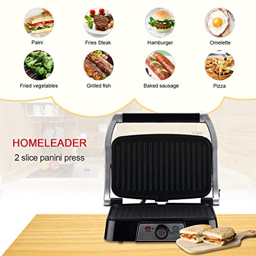 Panini Maker 2 Slice Panini Press Grill, Non-stick Sandwich Maker with Removable Drip Tray and Temperature Control, Opens 180 Degrees for Sandwich, Steaks, Grilled fish