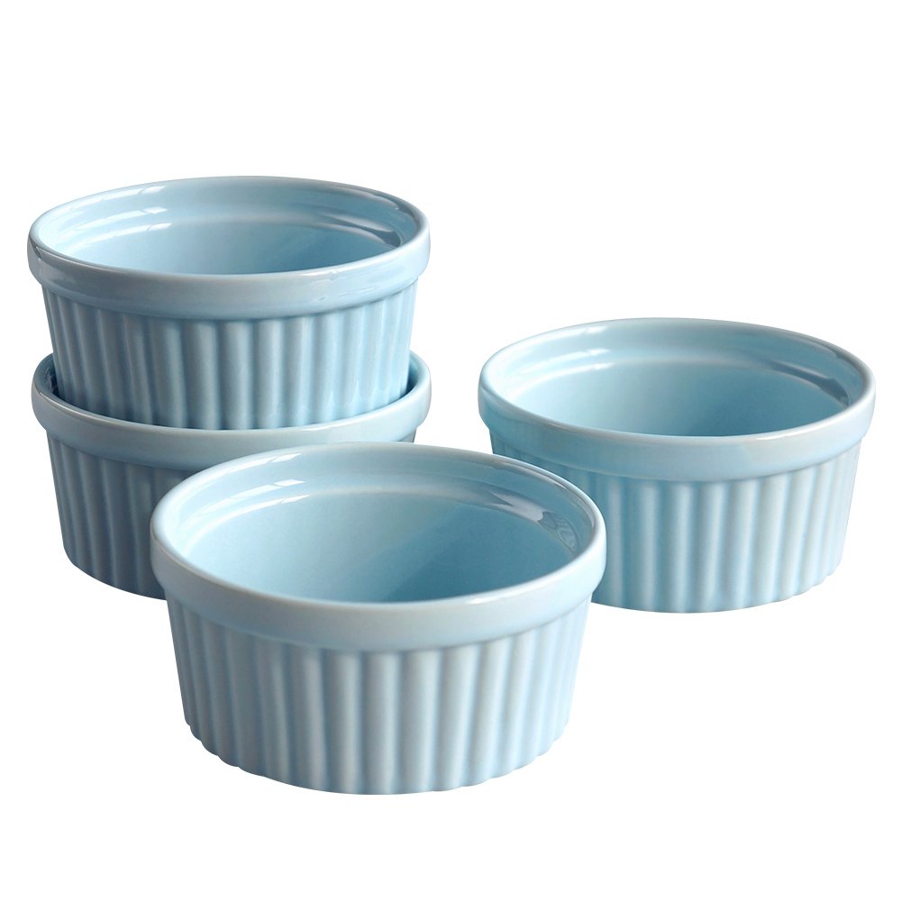 Buy Cinf Blue Porcelain 6 oz Ramekins Baking Cup s Dishes, Set of 4,Souffle Cups Dishes, Creme
