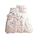 BuLuTu Girls Bedding Duvet Cover Set Full Pink/White Cotton,Premium Soft Black Triangle Print 3 Pieces Children Bedding Collection Sets Queen Size Zipper Closure,Breathable,Lightweight,No Comforter