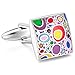 INBLUE Men's 2 PCS Rhodium Plated Enamel Cufflinks CZ Silver Tone Shirt Wedding Business 1 Pair Set