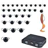 MUUMM 30pcs Tungsten Cheb Rig Weights Kit 1g/1.5g/2g/3g/5g/7g Tungsten Cheb Fishing Sinkers Assortment for Vertical Jigging, Drop Shot &amp; Trolling, Black/Plain