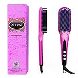 ACEVIVI 2 in 1 Ionic Hair Straightening Brush, Ceramic Heating Straightening Irons Brush with MCH heating technology and Auto Temperature Lock, Anti-scald Patented Design Pink