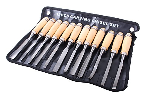 12 Piece Wood Carving Hand Chisel Tool Set Woodworking Professional Gouges With Pouch