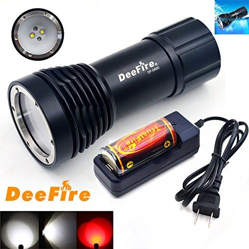 DeeFire® DF-D600 Diving Underwater Flash Light Waterproof Flashlight Dive Torch Waterproof Light Lamp Super Bright With 32650 Battery 6000mah and wall Charger