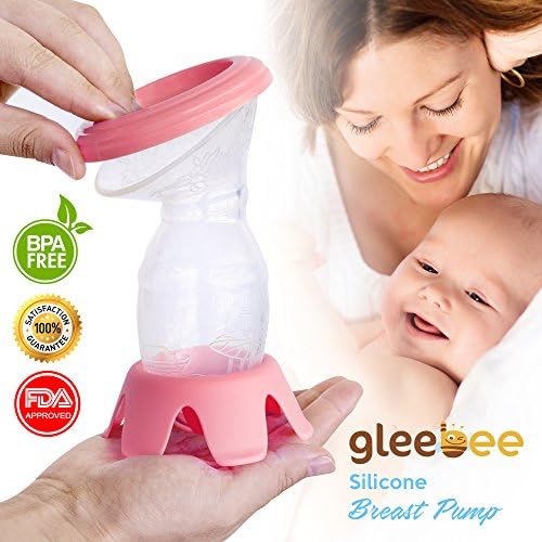 gleebee Manual Breast Pump with Lid &amp; Base | 100% Food Grade BPA Free Silicone | Portable Hands-Free Design Ideal for Travel and Collecting Letdown While Breastfeeding | (pink)