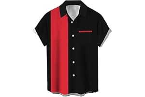 Liantty Bowling Shirt for Men Retro 1950s Button Down Short Sleeve Shirt Funny Party Beach Hawaiian Shirts