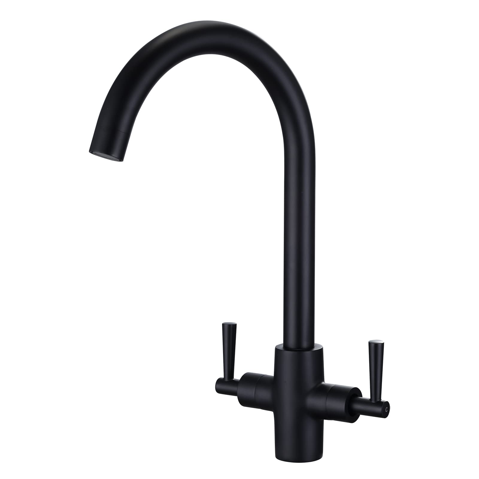 Matt Black Kitchen Taps Dual Lever Monobloc Kitchen Sink Tap Mixer Stainless Steel 360° Swivel Spout Twin Lever Black Sink Taps for Kitchens 1 Hole Peppermint
