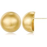 HESSAWELL Stud Earrings for Women Half-ball Mattle Gold Sliver Studs Gold Brushed Button Earrings for Women Fashion Vintage Stud Earrings for Party Jewelry