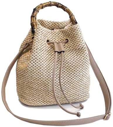 Amazon バッグ ショルダーバッグ レディース 鞄 かばん 2way バッグ バンブーハンドル ショルダー カゴ 巾着 バッグ おしゃれ 春夏 春 夏 春色 夏色 春夏 バッグ ショルダーバッグ ショルダーバッグ