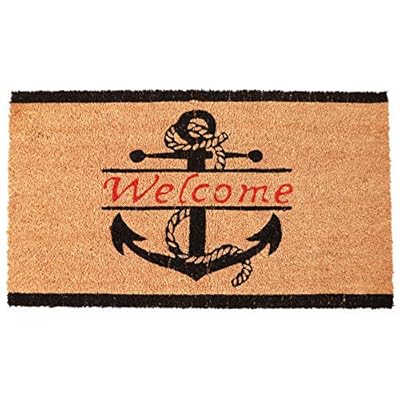 Juvale Nautical Anchor Welcome Mat for Front Door, Natural Coir Doormat (30 x 17 in) 51fbgZuk7eL