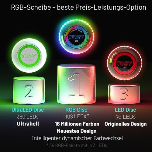 Flying Disc – 36 einfarbige LEDs, sehr hell, Smart-Modi, Auto-Aufleuchten, wiederaufladbar, wasserdicht, Outdoor-Spielzeug für Kinder & Erwachsene, 175 g 108 RGB LEDs