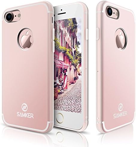 iPhone 7 Case,SAMKER [Slim Fit][New Hybrid] [Aluminum Alloy + Soft TPU] Heat Dissipation Shock-Absorption Protective Case with Strap Hole [Anti-drop] for iPhone 7 (4.7 Inch Rose Gold) …