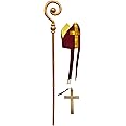 Nicky Bigs Novelties Adult Bishop Priest Pope Hat Costume Set Mitre Hat Gold Cross Crozier Staff Cane Necklace Accessories