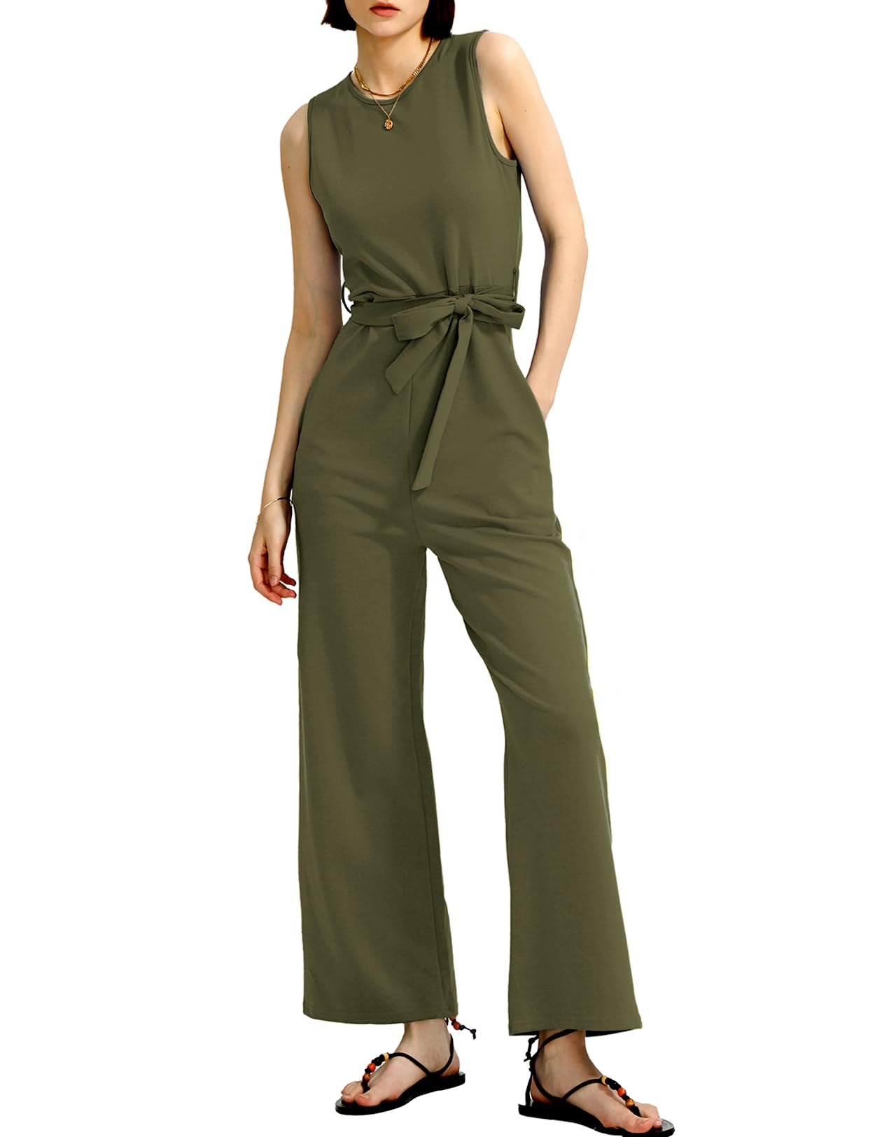 CHERFLY Jumpsuits for Women Dressy Summer Formal Outfits Belted Wide ...