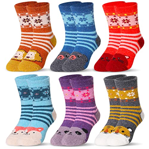 Eocom Kids Wool Socks Winter Warm Wool Hiking Thermal Thick Boot Cozy Crew Socks for Toddlers Boys Girls 6 Pairs