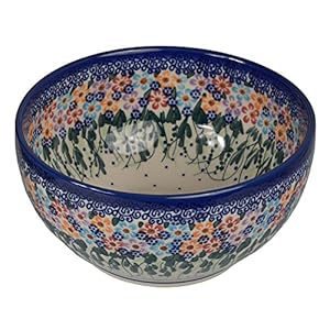 Traditional Polish Pottery, Handcrafted Ceramic Salad Bowl (1500ml), d.19cm, Boleslawiec Style Pattern, M.704.Daisy