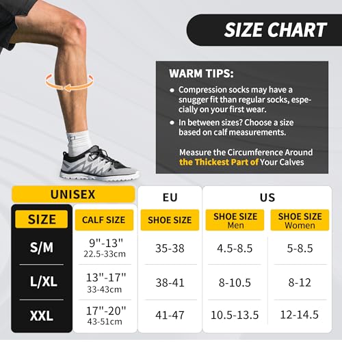 CAMBIVO Compression Socks Women Men 2 Pairs, Compression Socks 15-20 mmHg, Varicose Veins Compression Stockings, High Socks, for Sport, Running, Airplane, Cycling, Hiking, Nurse