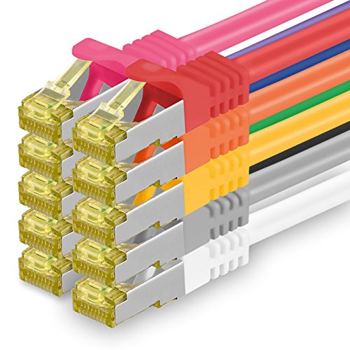 1aTTack.de Cat.7 Netzwerkkabel 10m 10 Farben 10 Stück Cat7 Ethernetkabel Netzwerk LAN Kabel Rohkabel 10 Gb s SFTP PIMF LSZH Set Patchkabel mit Rj 45 S