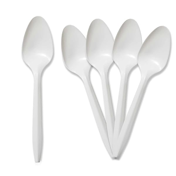 PAMI 400-PACK MEDIUM WEIGHT DISPOSABLE PLASTIC TEASPOONS, BULK UTENSILS FOR PARTIES, WEDDINGS, CATERING, PLASTIC FORKS IN BULK AVAILABLE (TEASPOONS WHITE)