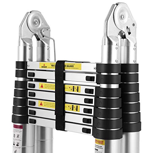 Idealchoiceproduct 16.5FT Extension Folding Telescopic Aluminium A Frame Shape Ladder Steps ...