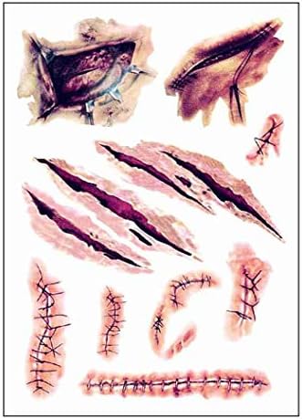 Anelku Halloween Temporary Tattoos, 12 Sheets Tattoos Fake Scars Bloody Costume Makeup Halloween Decoration Horror Wound Scary Blood Injury Sticker