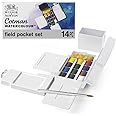 Winsor & Newton Cotman Watercolor Paint Set, Field Pocket Set, 12 Half Pan w/ Brush, Sponge, Bottle
