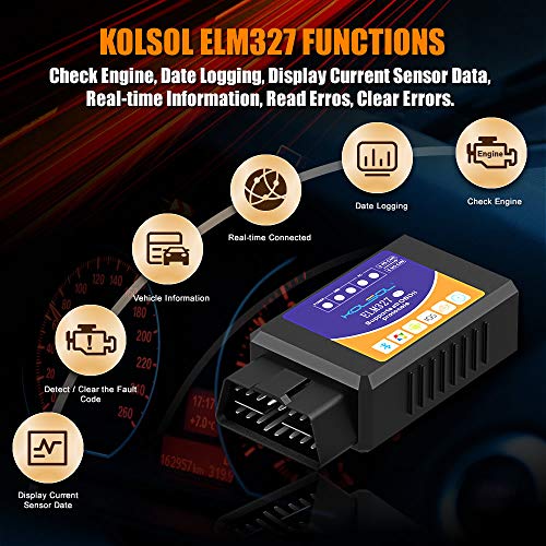 KOLSOL Wireless Bluetooth Car OBD2 Scanner ELM327 Code Reader Diagnostic Tool for iOS and Android with Switch