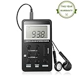 AM FM Pocket Radio, Portable Digital Tuning AM / FM Stereo Radio Clock Function with Earphone By Mesuvida