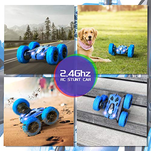 RC Cars Stunt Car Toy, SHARKOOL 4WD 2.4Ghz Remote Control Car Double Sided Rotating Vehicles 360° Flips, Kids Toy Cars for Boys & Girls Birthday (Pearl Blue)