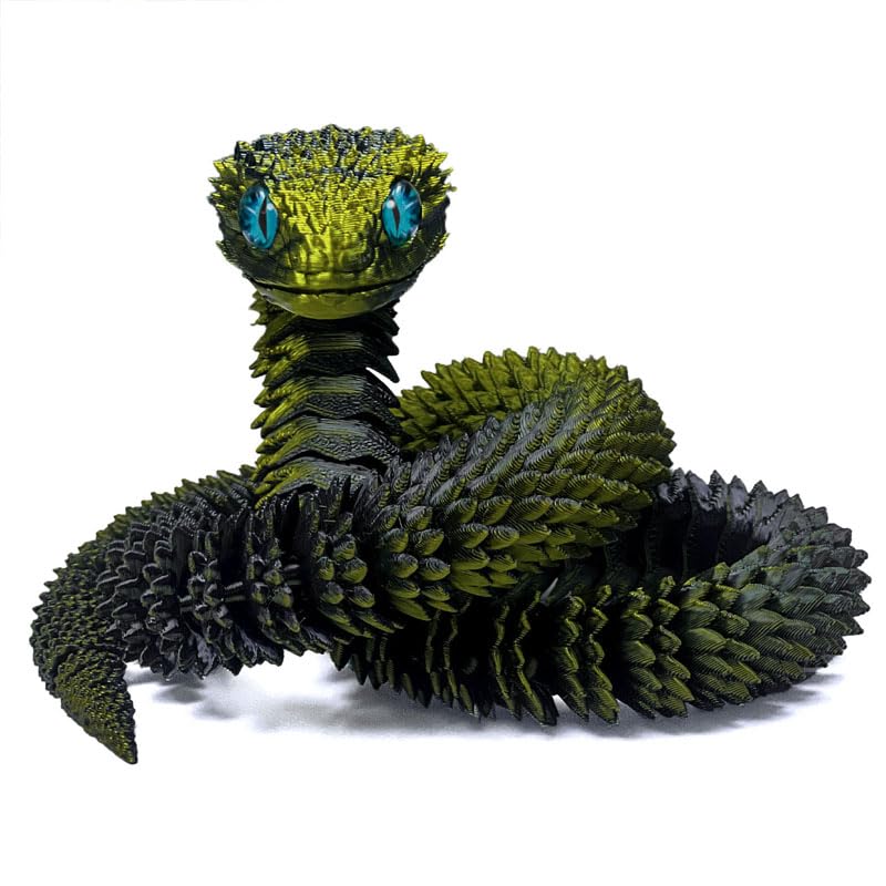 Photo 1 of ***DAMAGED - SEE NOTES/PICTURES*** Binvin 3D Printed Animals-Snake Viper,3D Printed Snake Toys Articulated Snake 3D Printed Animals Animal Model Ornaments Creative Funny Toy Festival Gift for Frends (Black Gold, 29Inch)
