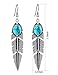 XZP Bohemian Pendant Earrings for Women Metal Tribal Feather Tibetan Dangle Earring Retro Silver with Turquoise