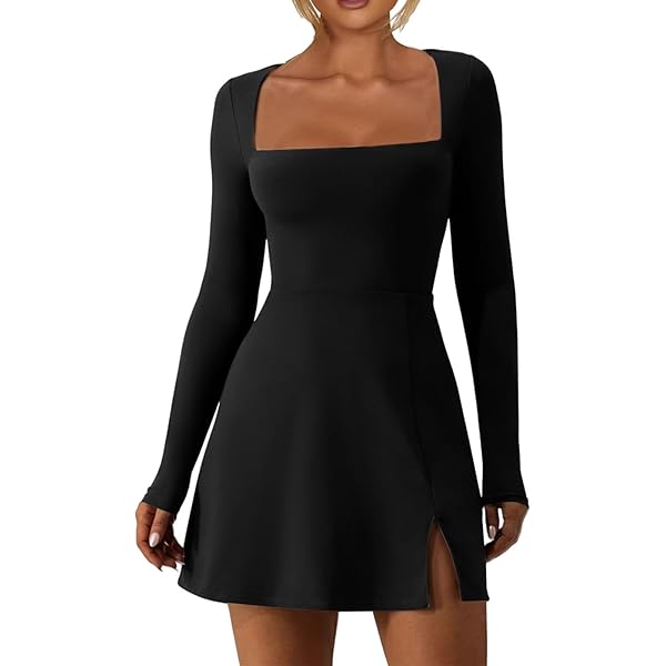 Amazon.com: Women Square Neck Long Sleeve Mini Dress Y2k Amazon.com: Women Square Neck Long Sleeve Mini Dress Y2k