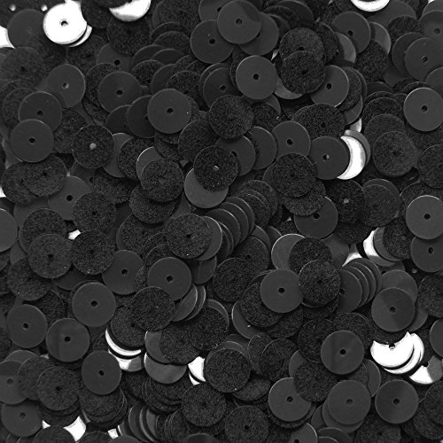 8mm Flat Round Sequin Paillettes ~ Black Velvet Flock Suede ~ Loose sequins for embroidery, bridal, applique, arts, crafts, and embellishment. Made in USA.