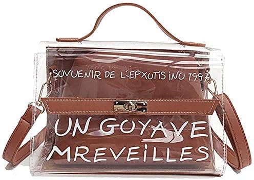 Womens 2-in-1 Transparent Handbags Clear Crossbody Bag Cute Waterproof Messenger Shoulder Bag Wallets Purse Totes