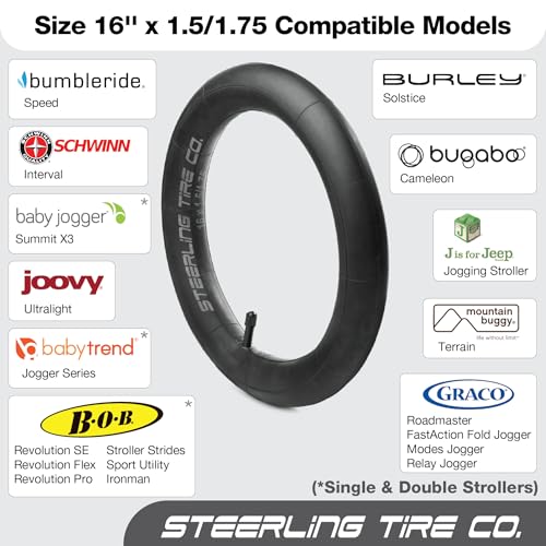 16'' x 1.5/1.75 Premium Explosion Proof Inner Tire Tube for BOB Revolution SE/Flex/Pro/Sport Utility/Ironman Strollers - The Perfect BOB Stroller Tire Tube Replacement [2-Pack] Steerling Tire Co.