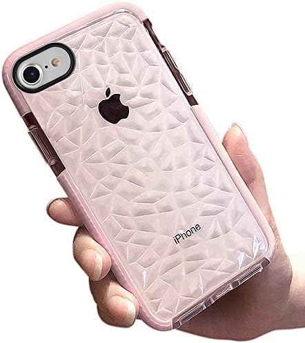 COOLQO Compatible for iPhone 8/7/6s/6 Case 4.7", Women Girls Men Crystal Clear Slim 3D Diamond Pattern Soft TPU Dual Layer Air Cushion Shockproof Drop Protection Durable Phone Protective Cover - Pink