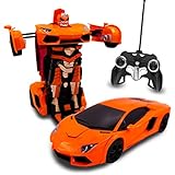 Transformania Toys Kids Bull RC Toy Car Transforming Robot Remote Control One Button Transformation Realistic Engine Sounds 360 Speed Drifting Weapon Included Toys For Boys 1:14 Scale (Orange)
