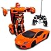 Bull RC Toy Transforming Robot Remote Control (27 MHz) Sports Car with One Button Transformation, Realistic Engine Sounds and 360 Speed Drifting 1:14 Scale (Orange)