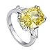 BERRICLE Sterling Silver 3-Stone Canary Yellow Cushion Cut Cubic Zirconia CZ Statement Cocktail Fashion Anniversary Ring for Women, Rhodium Plated 9 Carat Size 4-10