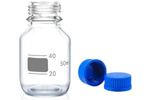 QOAEZK 50ml Reagent Media Bottle, Graduated Glass Round Media Storage Bottle with blue GL32 Screw Cap, Wide Mouth Lab Reagent Bottle, Clear,Pack of 1