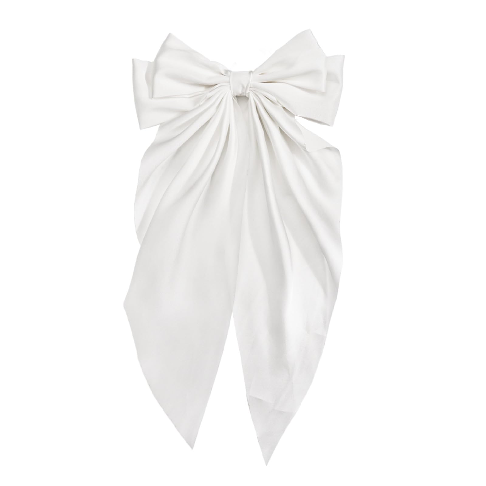 Ling & Bai Women Girls Hair Bows Large Hair Bow Clips Teens 7 Inch Big Satin Clip Barrettes Accessories (White)