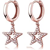 SLUYNZ 925 Sterling Silver CZ Star Hoop Earrings for Women Teens Star Hoop Dangle Earrings Huggie Studs