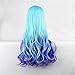 Bopocoko Mermaid Costume Wigs for Women Blue Pink Cosplay Wig 28'' Long Curly Wavy Sexy Wigs for Girls BU153