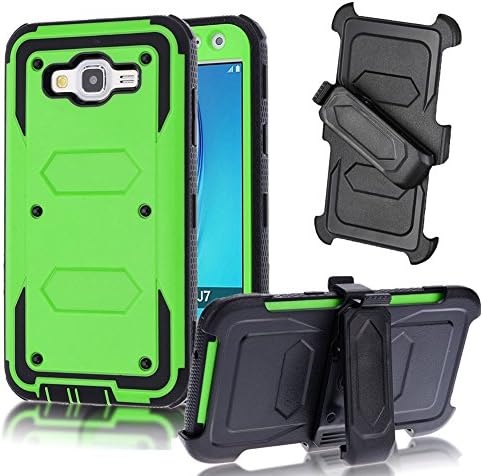 for Samsung Galaxy J7 Case (2015) QAenly Creative Hybrid Case Heavy Duty Rugged Dual Layer Case with kickstand for Samsung Galaxy J7 / J700 (2015) Green