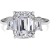 SHOP WGS 5.50ct Moissanite Emerald Cut Three Ring for Women EF Color VS Clarity in 925 Sterling Silver Jewelry for her Wedding Anniversary Birthday Size 6-10