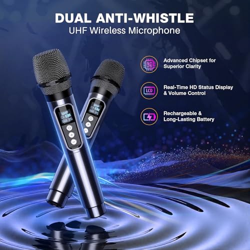 Karaoke Machine Microphone for Adults Kids, Exssary Portable Bluetooth Speaker with 2 Wireless Karaoke Microphone PA System with Lights Supports TWS/TF Card/USB/AUX for Family Home Party