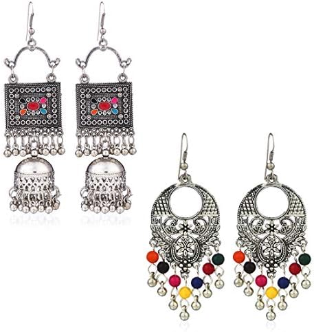 Yellow Chimes Combo Pairs Stylish Oxidized Silver Danglers