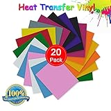 Makerfun Heat Transfer Vinyl, Permanent Adhesive Backed Vinyl Sheets Assorted Colors - 20 Pack of 12 x 10" Sheets Adhesive Vinyl Iron-On Transfer