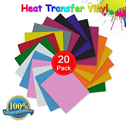 Makerfun Heat Transfer Vinyl, Permanent Adhesive Backed Vinyl Sheets Assorted Colors - 20 Pack of 12 x 10" Sheets Adhesive Vinyl Iron-On Transfer